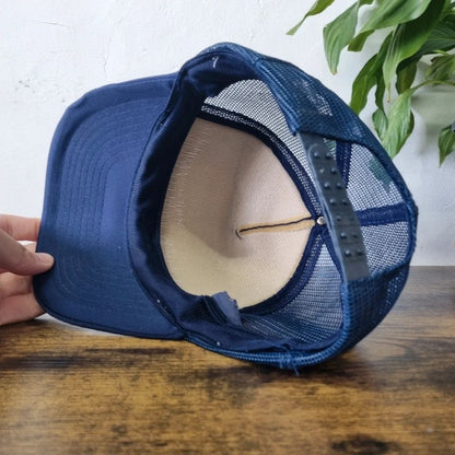 Vintage American Trucker Hat Snapback cap one size adjustable navy shi faced