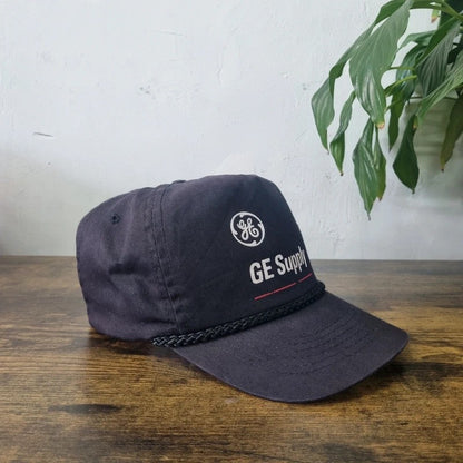 Vintage American Trucker Hat Snapback cap one size adjustable faded black GE supply