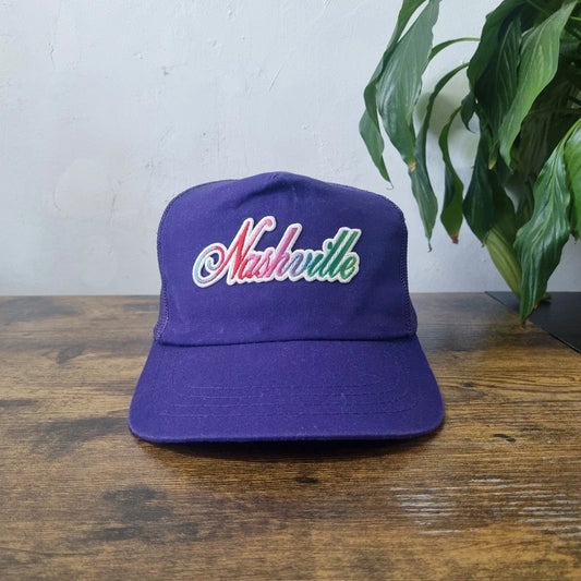 Vintage American Trucker Hat Snapback cap one size adjustable nashville purple