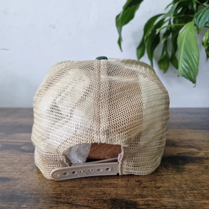 Vintage American Trucker Hat Snapback cap one size adjustable beige green Jackson co farming