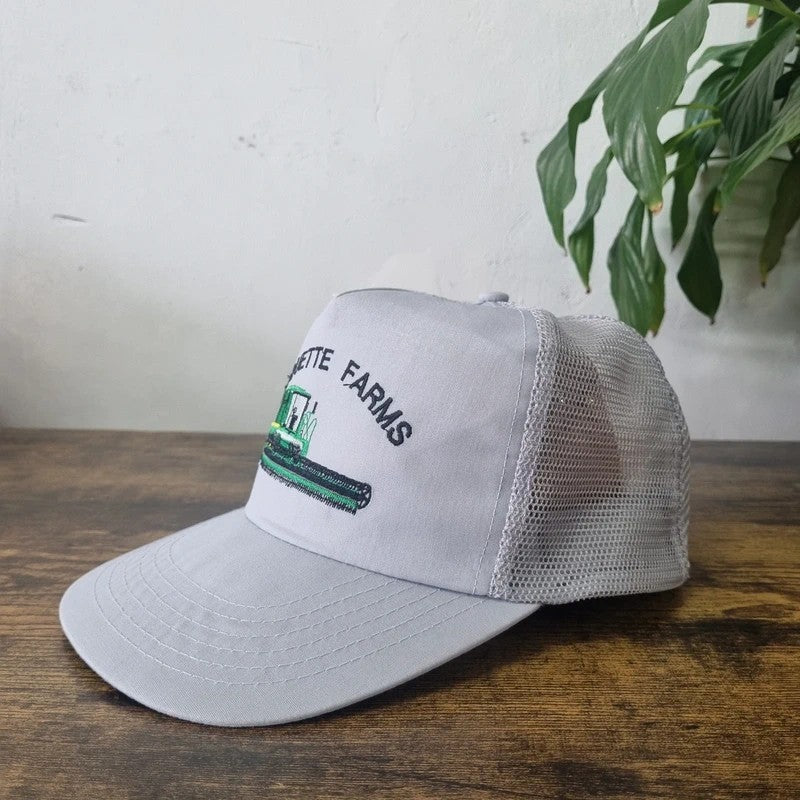 Vintage American Trucker Hat Snapback cap one size adjustable grey paquette farms farming