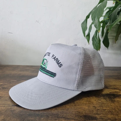 Vintage American Trucker Hat Snapback cap one size adjustable grey paquette farms farming
