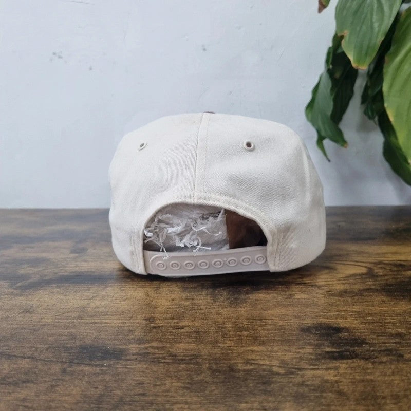 Vintage American Baseball Hat Snapback cap one size adjustable cream burgundy bobcat skit loader