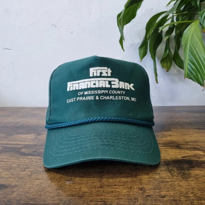 Vintage American Trucker Hat Snapback cap one size adjustable green first financial bank