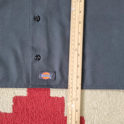 Vintage Dickies Boxy Fit Cropped Shirt Short Sleeve large plain grey button Up Skater Y2K Surf