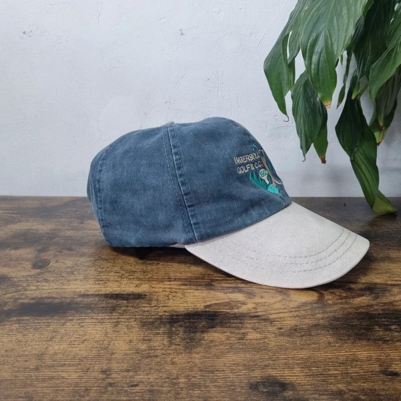 Vintage American Baseball Hat Snapback cap one size adjustable Ingersoll Golf blue beige