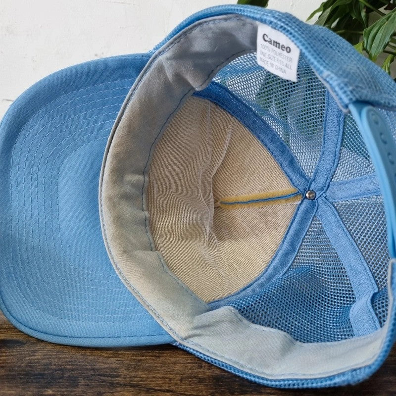 Vintage American Trucker Hat Snapback cap one size light blue Kids need hugs not Dr