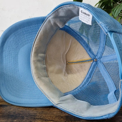 Vintage American Trucker Hat Snapback cap one size light blue Kids need hugs not Dr