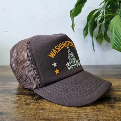 Vintage American Trucker Hat Snapback cap one size adjustable brown Washington Dc