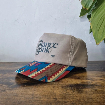 Vintage American Baseball Hat Snapback cap one size adjustable beige multi alliance bank
