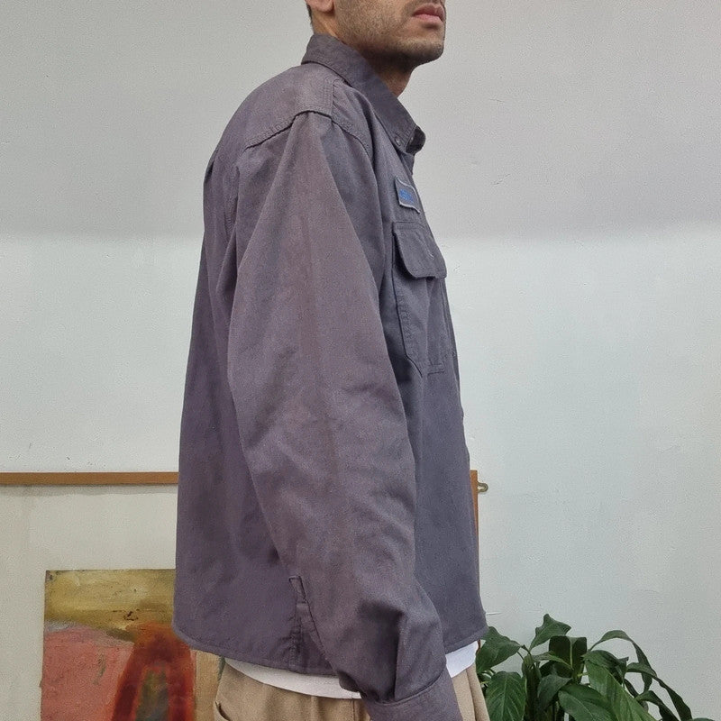 Carhartt FR Boxy Fit Cropped Shirt Long Sleeve Large plain Grey Button Up Skater Y2K Surf