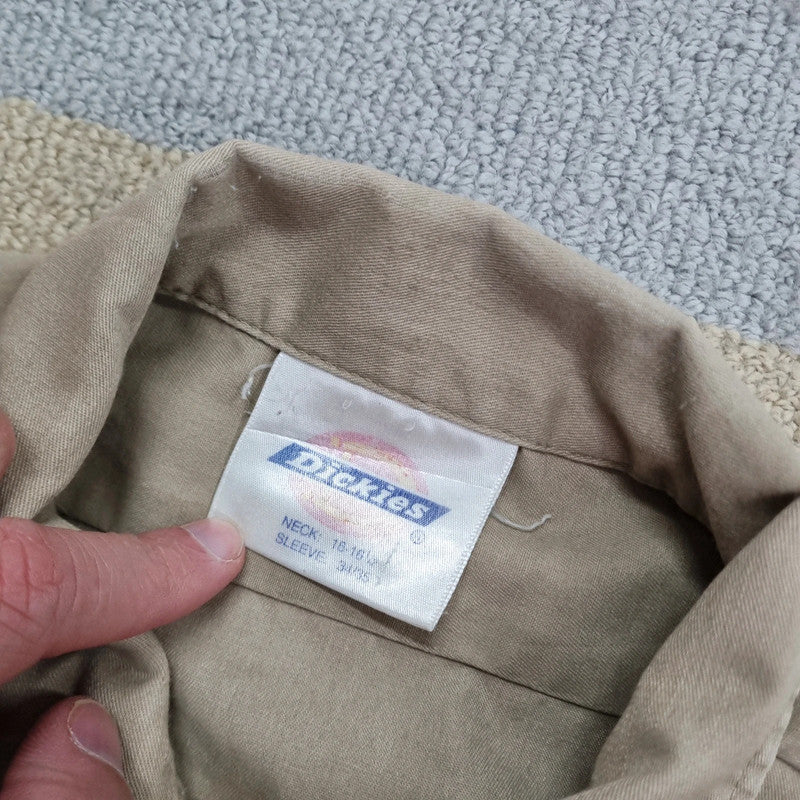 Vintage Dickies Boxy Fit Cropped Shirt Long Sleeve large plain Beige Button Up Skater Y2K Surf
