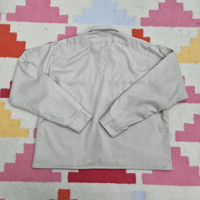 Vintage Dickies Boxy Fit Cropped Shirt Long Sleeve large plain Beige Button Up Skater Y2K Surf