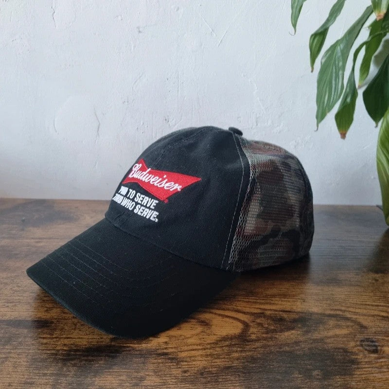 Budweiser Baseball Hat Snapback cap one size adjustable black green camo