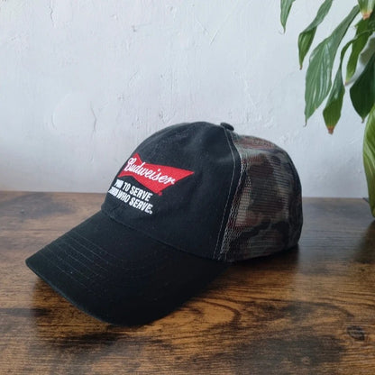 Budweiser Baseball Hat Snapback cap one size adjustable black green camo