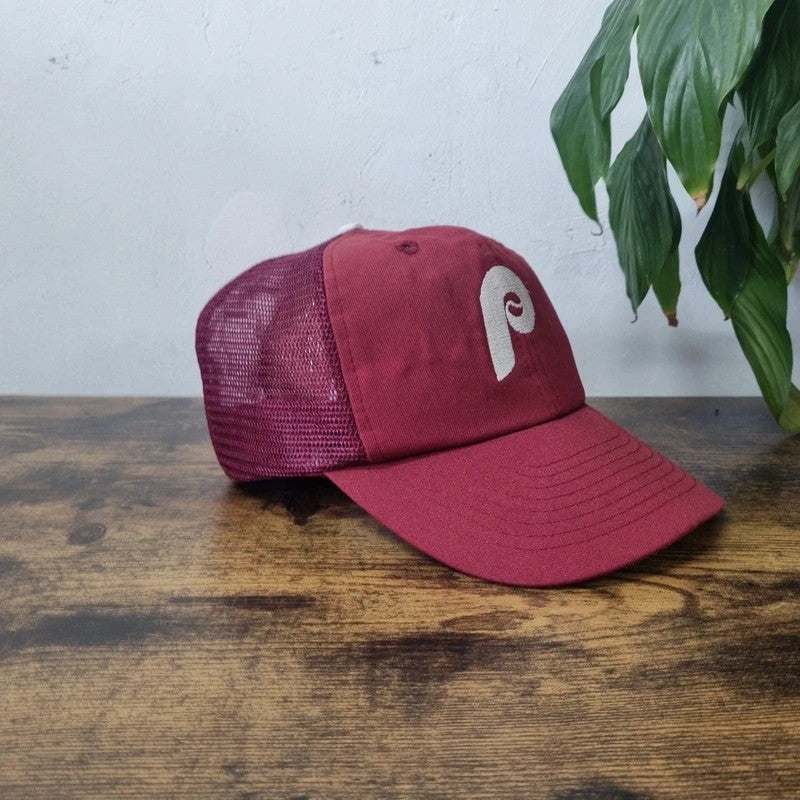 Vintage American Trucker Hat Snapback cap one size adjustable Philadelphia Phillies burgundy