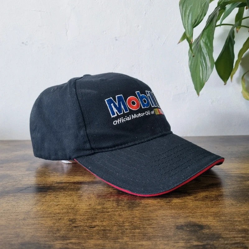Vintage American Trucker Hat Snapback cap one size adjustable black mobil 1 oil nascar