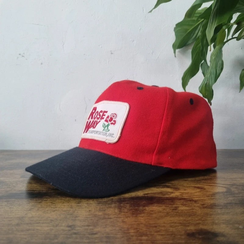 Vintage American Baseball Hat Snapback cap one size adjustable red black Rose Way