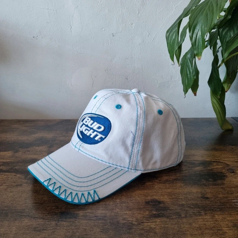 Vintage Bud light Baseball Hat Snapback cap one size adjustable white blue y2k