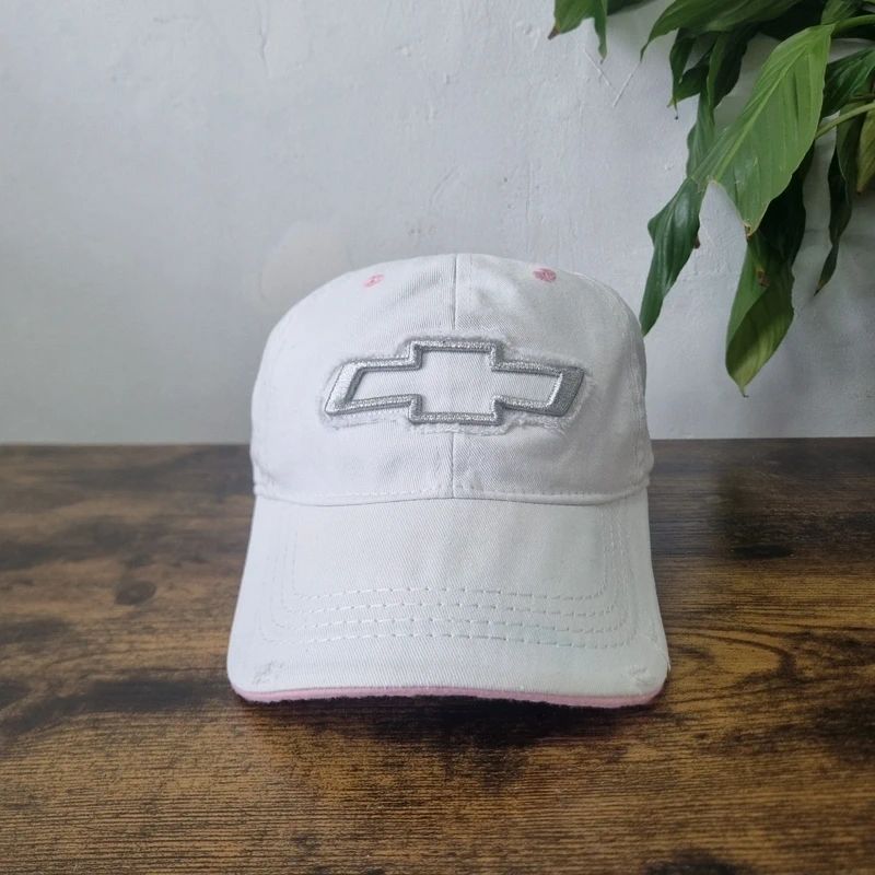 Vintage Chevrolet baseball Hat Snapback cap one size adjustable white pink y2k