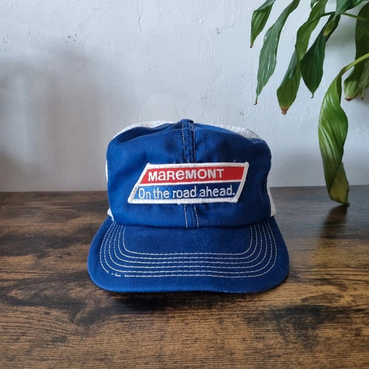Vintage American Trucker Hat Snapback cap one size adjustable blue white maremont