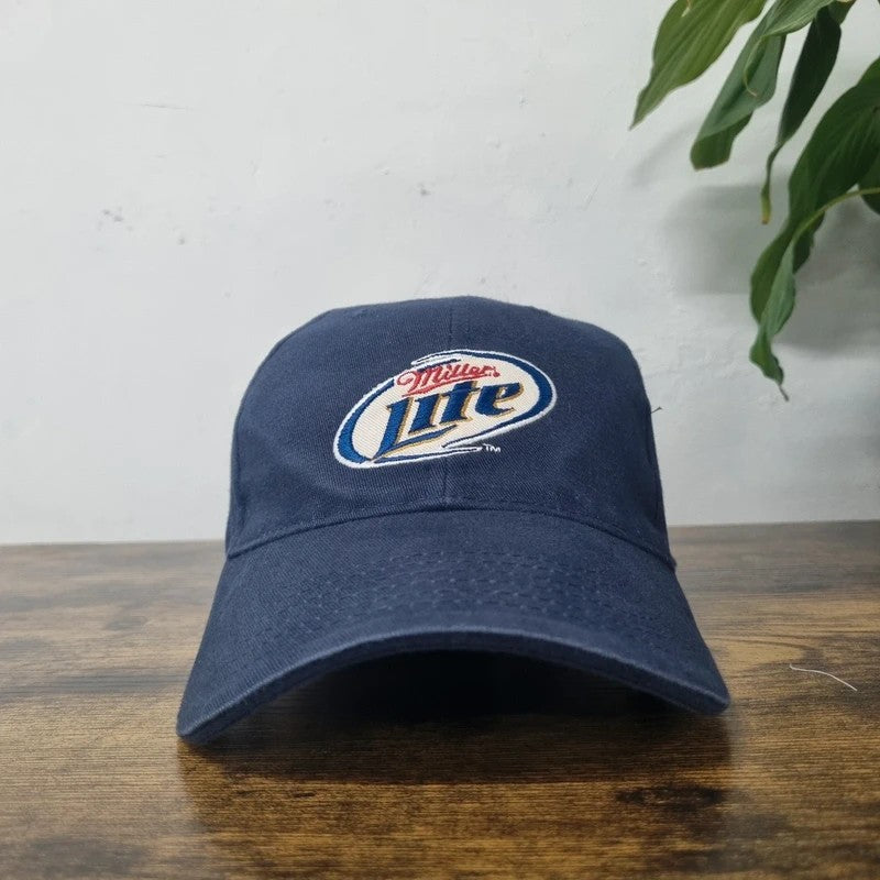 Vintage American Baseball Hat Snapback cap one size adjustable Miller lite navy
