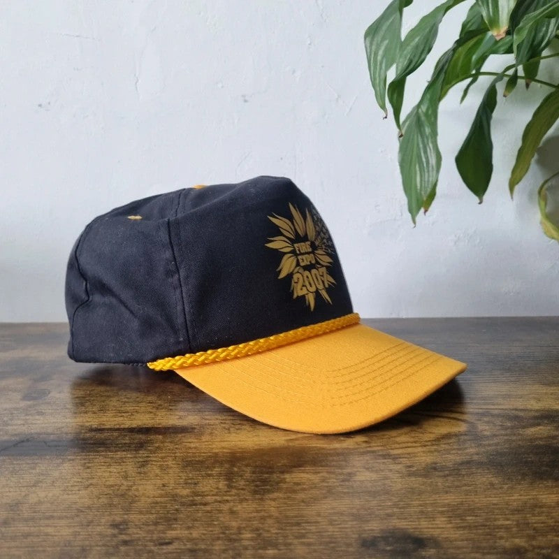 Vintage American Trucker Hat Snapback cap one size adjustable black yellow fire expo 2007