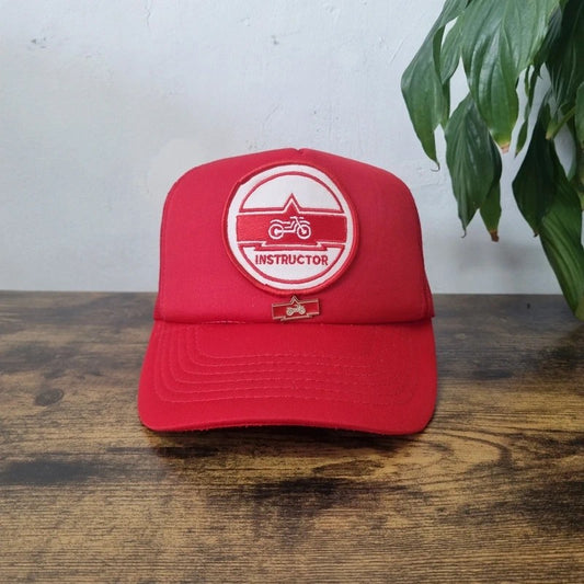 Vintage American Trucker Hat Snapback cap one size adjustable red white motorcycle instructor