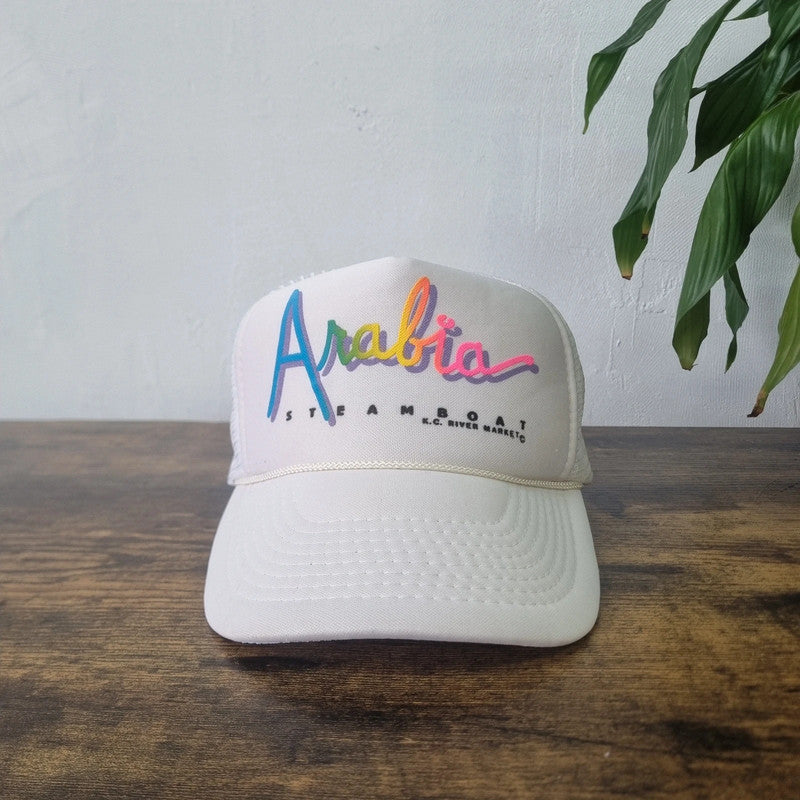 Vintage American Arabia Trucker Hat snapback one size white 90s mesh