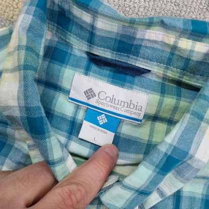 Vintage Columbia Boxy Fit Cropped Shirt Long Sleeve XL Check Blue Button Up Skater Y2K Surf