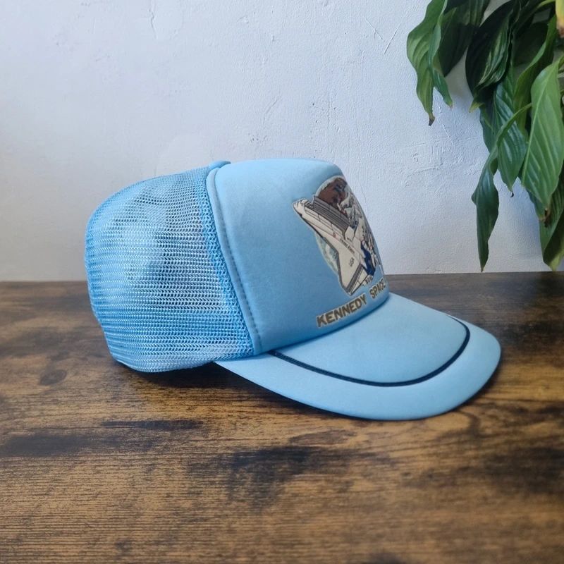 Vintage American Trucker Hat Snapback cap one size adjustable blue Kennedy space centre y2k