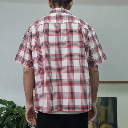 Vintage Columbia Boxy Fit Cropped Shirt short Sleeve XL Check red Button Up Skater Y2K Surf