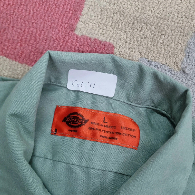 Vintage Dickies Boxy Fit Cropped Shirt Short Sleeve large plain green Button Up Skater Y2K Surf