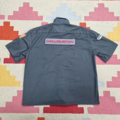 Vintage Dickies Boxy Fit Cropped Shirt Short Sleeve Medium plain grey Button Up Skater Y2K Surf