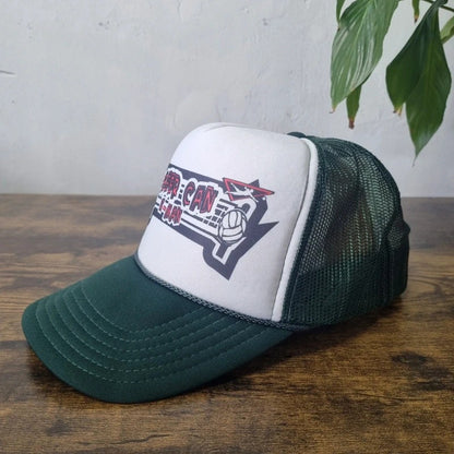 Vintage American Trucker Hat Snapback cap one size white green beer can 4 man volleyball