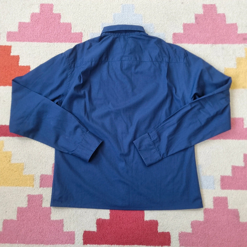 Aquascutum Boxy Fit Cropped Shirt long Sleeve medium plain blue Button Up Skater Y2K Surf