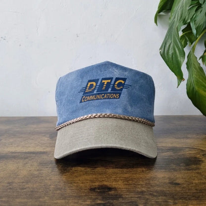 Vintage American Trucker Hat Snapback cap one size adjustable blue grey DTC Communication