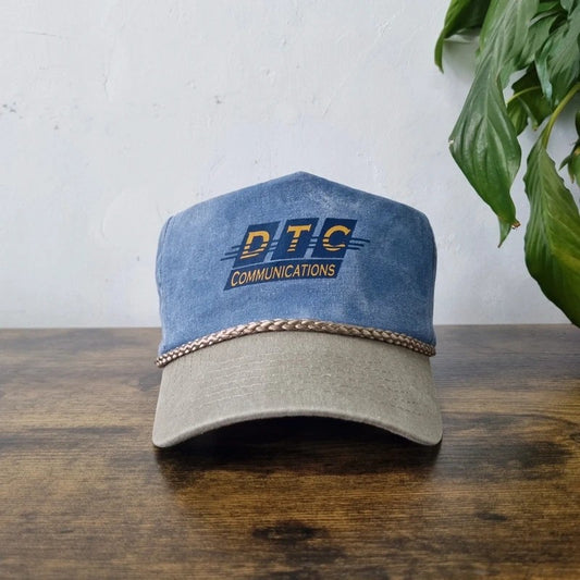 Vintage American Trucker Hat Snapback cap one size adjustable blue grey DTC Communication