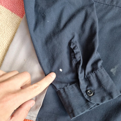 Vintage Dickies Boxy Fit Cropped Shirt long Sleeve XL plain Navy Button Up Skater Y2K Surf