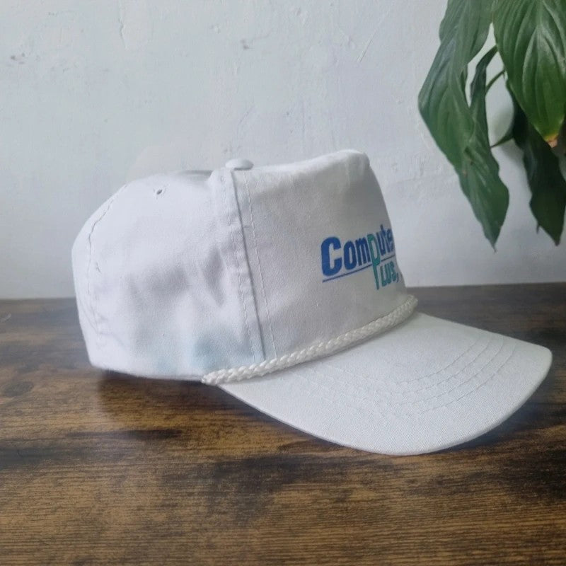 Vintage American Trucker Hat Snapback cap one size adjustable white computers plus inc
