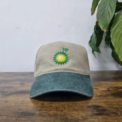 Vintage American Baseball Hat Snapback cap one size adjustable BP petrol khaki green