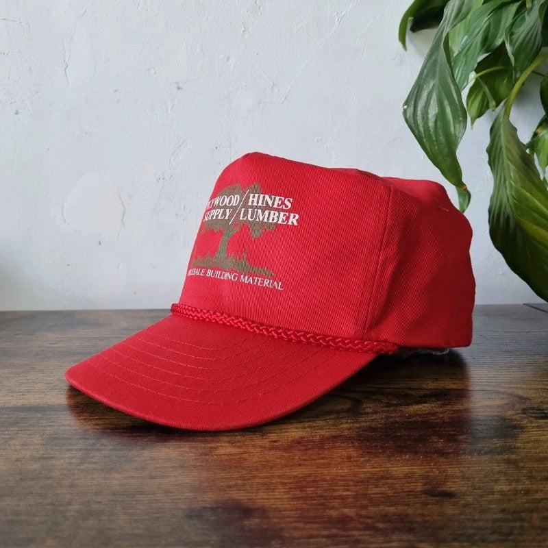 Vintage American Trucker Hat Snapback cap one size adjustable red lumber supply