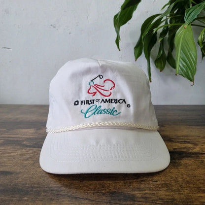 Vintage American Trucker Hat Snapback cap one size adjustable white Golf first of america