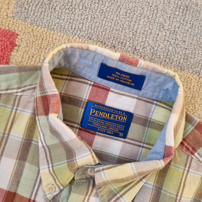 Pendleton Boxy Fit Cropped Shirt Short Sleeve large check multi Button Up Skater Y2K Surf