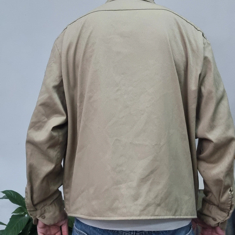 Vintage Dickies Boxy Fit Cropped Shirt Long Sleeve XL plain Beige Button Up Skater Y2K Surf