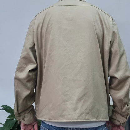 Vintage Dickies Boxy Fit Cropped Shirt Long Sleeve XL plain Beige Button Up Skater Y2K Surf