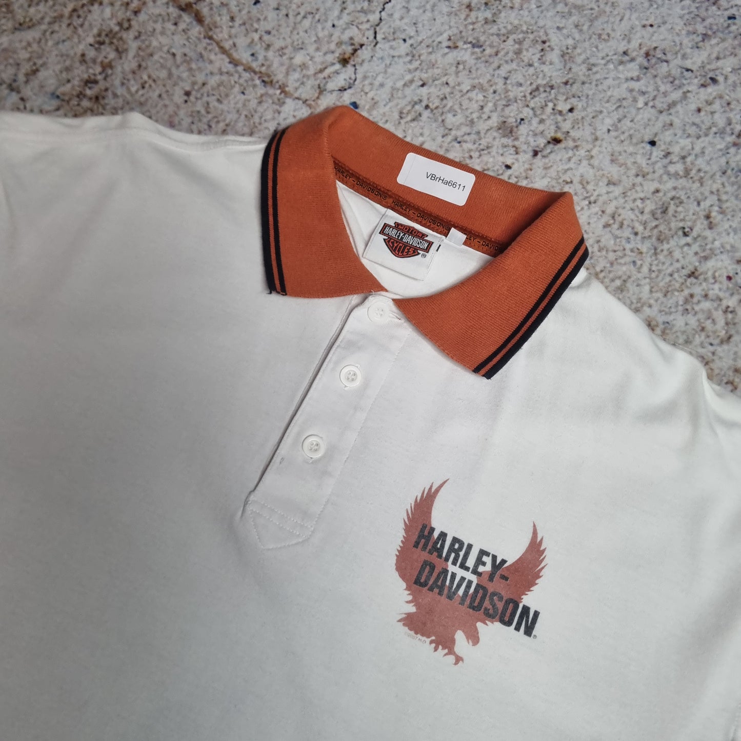 Harley Davidson Biker Polo Shirt Short Sleeve Mens  - White - Size L