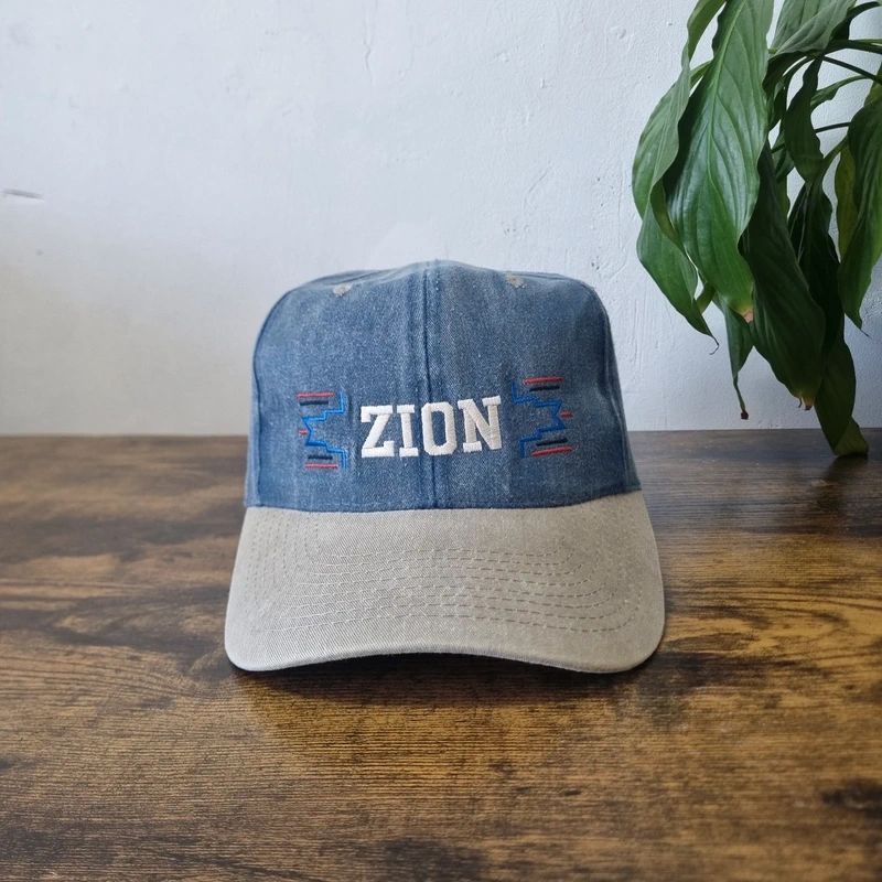 Vintage American baseball Hat Snapback cap one size adjustable faded blue grey Zion