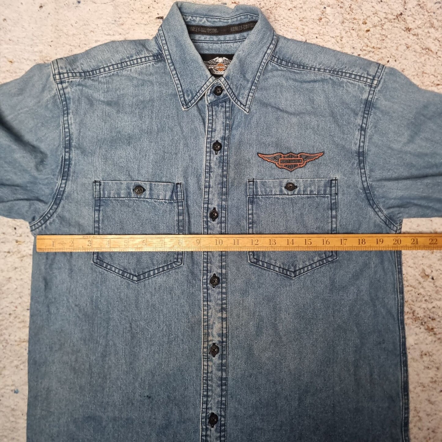 Harley Davidson Shirt Mens Denim Style Long Sleeve Overshirt - Blue - Size S