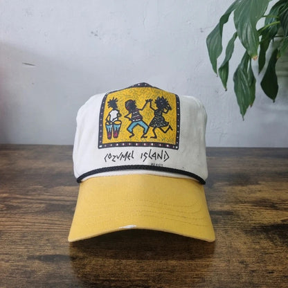 Vintage American Trucker Hat Snapback cap one size white yellow cozumel island mexico